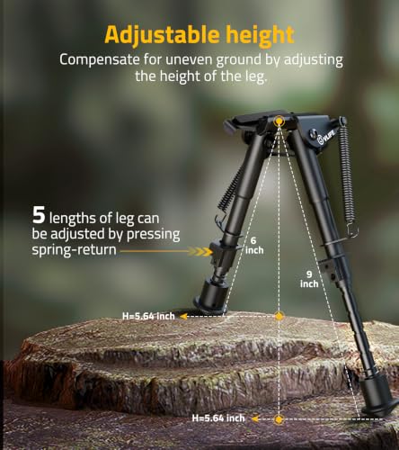 CVLIFE 6-9 Inch Bipod for M-Rail Bipod for Outdoors Aluminum | Adjustment Height Attach Directly Non-Slip Rubber Feet Bipod - image 3