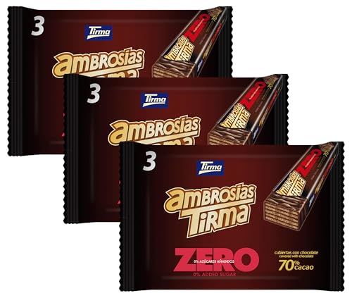 Tirma Gaufrettes au chocolat noir 70% | Sans sucre ajouté | Keto Friendly | Low Carb | Non OGM | Convient aux végétariens et aux diabétiques (3 gaufrettes, 64.5 g) (Lot de 3)