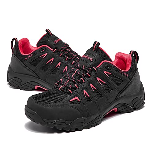 SHULOOK Wanderschuhe Damen Wasserdicht Leicht Trekkingschuhe Damen rutschfeste Bergschuhe Outdoor Schuhe für Camping,Hiking,Angeln (Schwarz Rot EU 39)