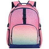 Choco Mocha Glitter Backpack for Girls, Elementary School Backpack for Girls Ages 6-8 Kids Kindergarten Backpack Bookbag 17 Inch with Chest Strap,