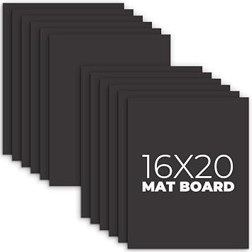 Frametory, Pack of 12 16x20 Uncut Mat Boards, Acid-Free Picture Backing Boards for Frames, Photos, Crafts Black
