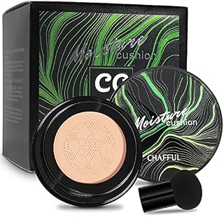 Mushroom Head Air Cushion CC Cream, BB Cream, Moisturizing Concealer, Moisturizing BB Cream Makeup Base Long Lasting with Mushroom Makeup Sponge, Easy to Apply, Round (Natural)
