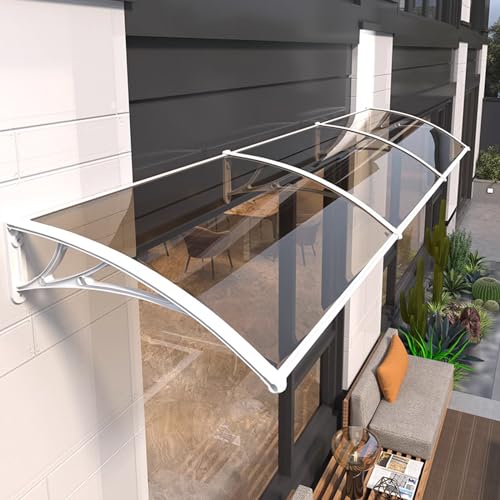 kufu01 Auvent de Porte et Fenêtres,Marquise de Porte d’Entrée en Polycarbonate 2.5mm d'Épaisseur,Résistante Toit Abri Contre la Pluie et UV,Panneau...