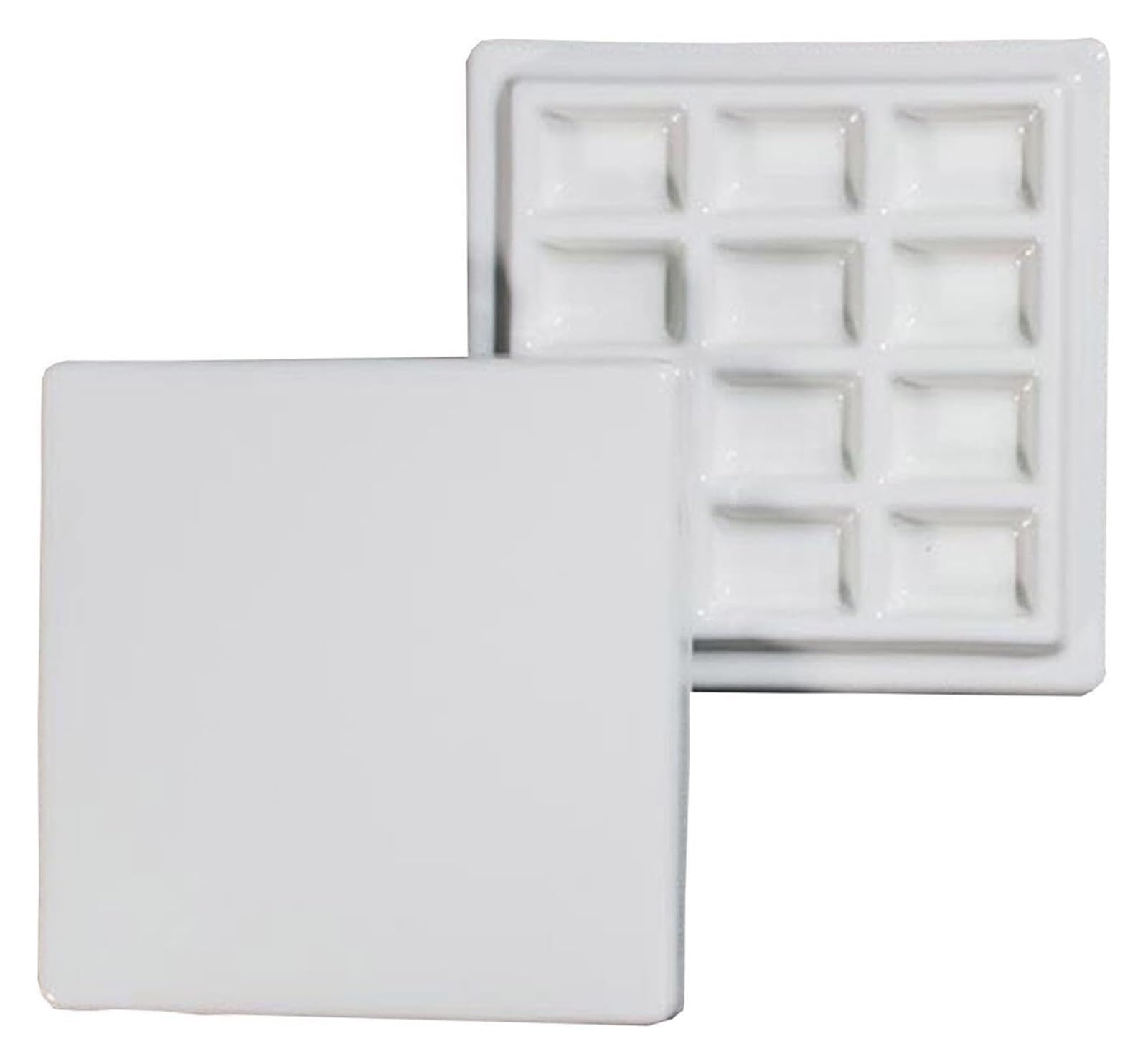 Porcelain Watercolor Paint Palette, Square Lidded Ceramic Paint Palett, 12-Hole(E)