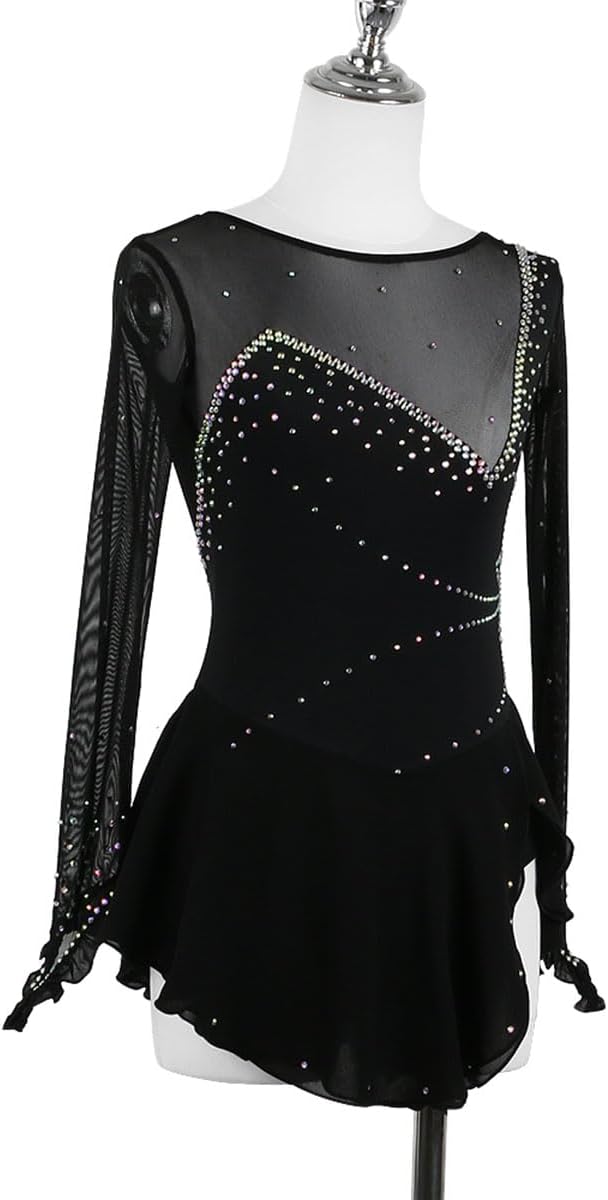 Figure Skating Dress Women Long Sleeves Rhinestones Girls Gymnastics Leotard Competition Ballerina Outfits