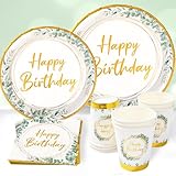 【Assiette Jetable Anniversaire】 96pcs kit vaisselle jetable verte anniversaire compris assiettes en papier d'anniversaire (24 x 9 
