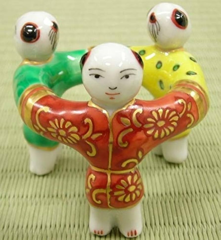 ウ227 蓋置『平安 高野昭阿弥造』『色絵 三ツ人形 蓋置 共