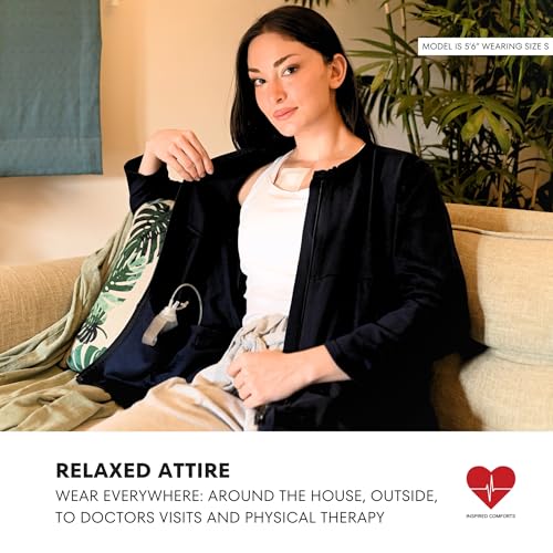 Inspired Comforts Women's Mastectomy Recovery Full Sleeves Front Open Zip Up Shirt with Drain Pockets4