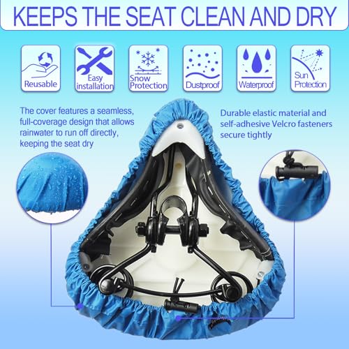 Image of Waterproof Bicycle Seat Covers Dustproof Rainproof UV-Resistant and Windproof Easy to Install and Clean Reusable Suitable for Men's and Women's City Bike and Wide Seats(2pcs Sky Blue)