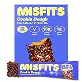Misfits Vegan Protein Bars, Cookie Dough - Updated Recipe | Low Sugar & Carb, High Fibre Snacks | Pack of 15