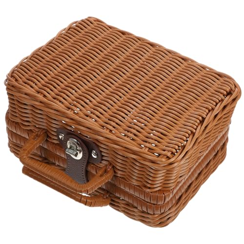 WHAMVOX Cesta De Picnic Retro De Imitación Ratan Caja De Almacenamiento Tejida Mano Decoración Para Bodas y Fotografía
