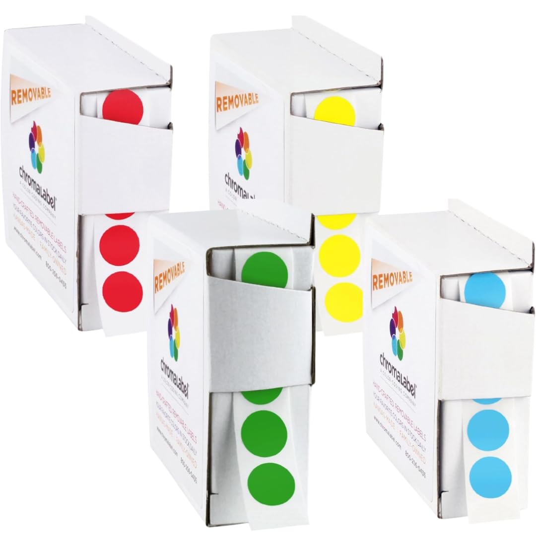 ChromaLabel 1/2 Inch Removable Round Colored Stickers, Dot Labels, Ideal Colored Sticker for Arts and Crafts - 1000 Sticker Labels per Dispenser Box,