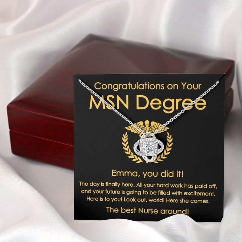 MSN Degree Necklace Silver Plated Love Knot Mahogany - Congratulations On Your - Appreciation Nurse Graduation Master of Science in Nursing