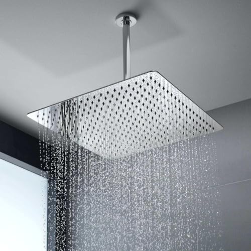 40.5cm Großer Regenbrause, Voolan Quadrat Hochdruck Duschkopf aus Edelstahl, Wasserfall Ganzkörperbedeckung, Installierbar an der Wand oder Decke (16 * 12’’Rechteck, Chrom)