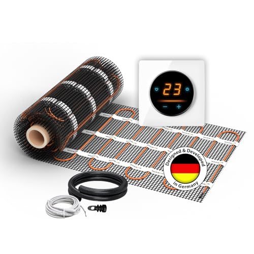 Chauffage au sol électrique : tapis chauffant à deux fils WARMON Ultra 200 W/m² avec thermostat WiFi OKE-25 tactile et cadre de couverture en verre Garda noir, Thermostat : OKE25 Garda blanc, Taille
