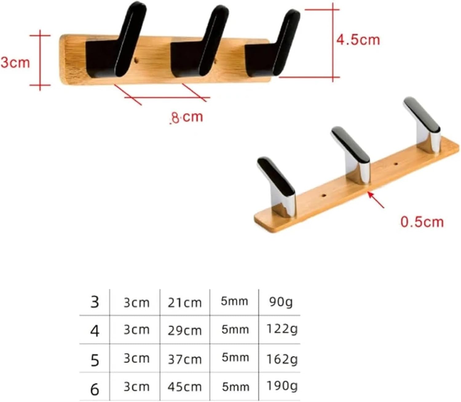 Wall Mounted Coat Rack Silver Wall Coat Rack, Wood Wall Mounted Coat Rack, Bamboo Coat Rack Wall Mounted, Metal Coat Hooks for Coat Hat Key Bathroom Bedroom Hotel Entryway Rack for Wall (Bright
