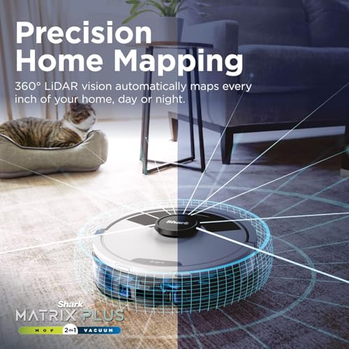 Shark Matrix Plus 2-in-1 Robot Vacuum and Mop with Self-charging Base - Deep-cleans Carpets, Hard Floors and Pet Hair - 3D LiDAR Navigation - Wi-Fi / App - 2 Pads and 2 Brushes incl. - White