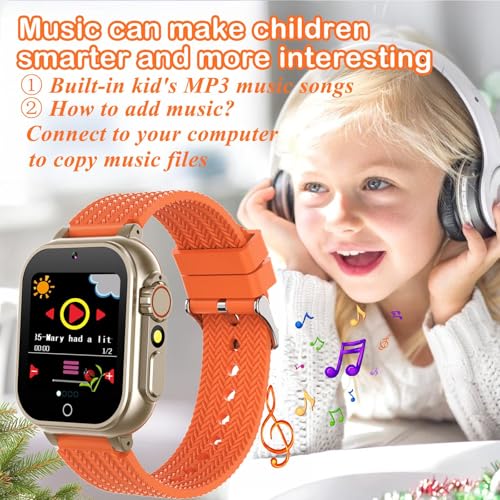Image of Kids Smart Watch, Girls Boys Smartwatch with 26 Games Camera Video Recorder Player,Pedometer,Birthday Learning Toys Gifts for 4-10 Years Children (Orange)