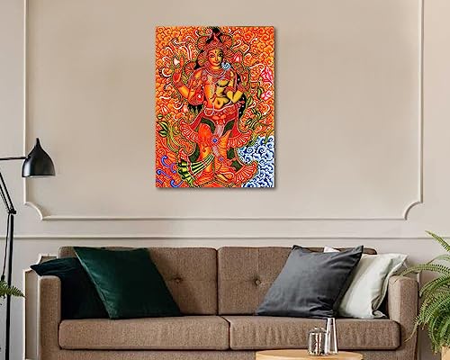 Image of Tamatina Kerala Mural Art Canvas Painting | ArdhNarishvara Shiva| Traditional Art Unframed Painting for Home decor|Size - 10X13 Inches.268