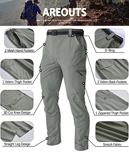 Men's Cargo Work Hiking Pants Lightweight Water Resistant Quick Dry Fishing Travel Camping Outdoor Breathable Multi Pockets Sage Green M #TOP4