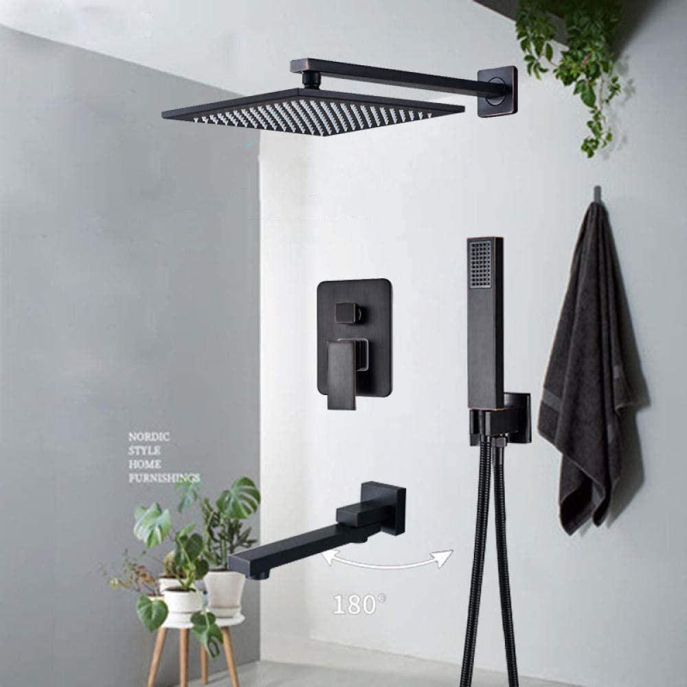 Yniyujkl Black Shower Faucets Set Rainfall Shower Head 180 Rotation Concealed Brass Mixer Tap 8 Inch Bathroom Shower