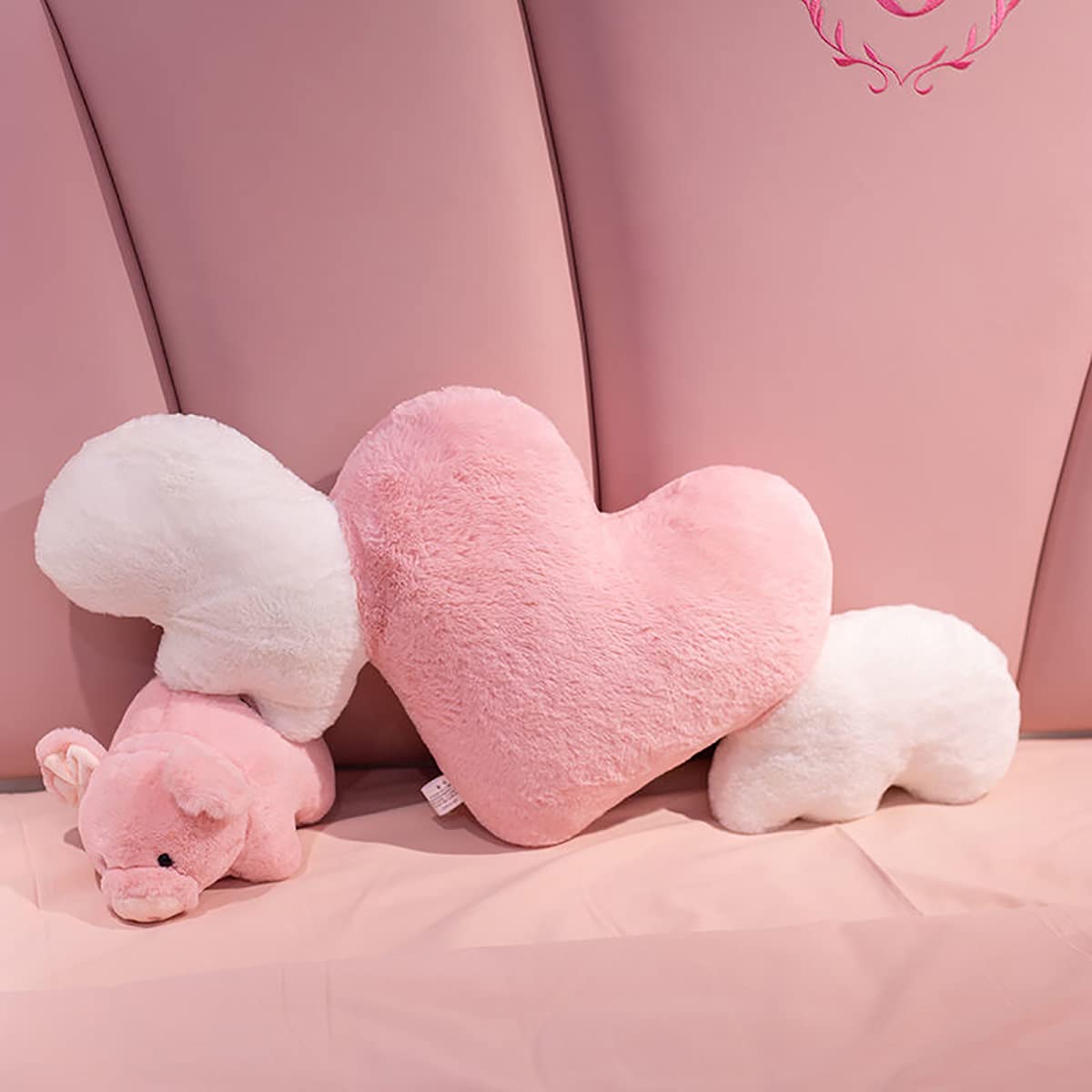 Pink Heart Pillow Decorative Throw Pillows Cute Plush Cushion for Girls Bedroom, Sofa, Reading or Watching TV