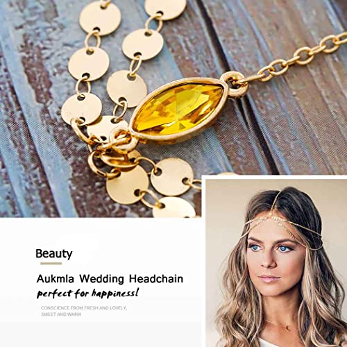 Aukmla Boho Sequins Head Chain Festival Wedding Headpiece Hair Chain Spring Summer Christmas Fashion Headband Hair Jewelry For Women And Girls (Gold) #TOP5