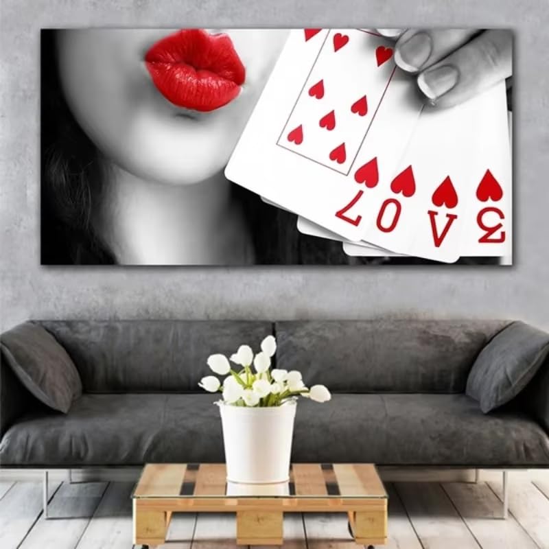 Tableau toile Lèvres rouges amoureuses grand format 50 x 100 cm solution murale salon vide