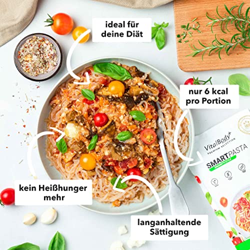 VitalBodyPLUS SmartPasta, 4er Pack, kalorienarme Konjaknudeln, nur 6 kcal pro Portion, Low Carb, ideal zum Abnehmen – glutenfrei, vegan und geruchlos, zertifiziert & laborgeprüft