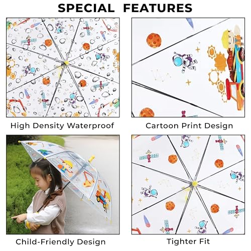 Image of Kraptick Transparent Printed Umbrella for Kids, Stylish & Cute Child Safe Umbrella for Rain, Automatic Water-Proof Umbrellas for Children's /Boys /Girls /Kids (MFP /1112-V)