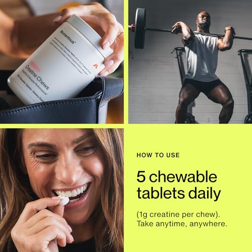Image of Momentous Creatine Chews - Creatine Monohydrate - Supports Strength, Lean Muscle, & Recovery for Men & Women - NSF Certified for Sport - 150 Chewable Tablets - Strawberry