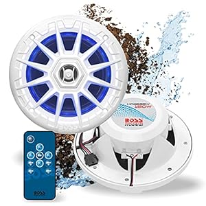 BOSS Audio Systems MRGB55W 5.25 Inch Marine Speakers – Weatherproof, 150 Watts Per Pair, 75 Watts Each, Multi-Color Illumination, Full Range, 2 Way, Sold in Pairs