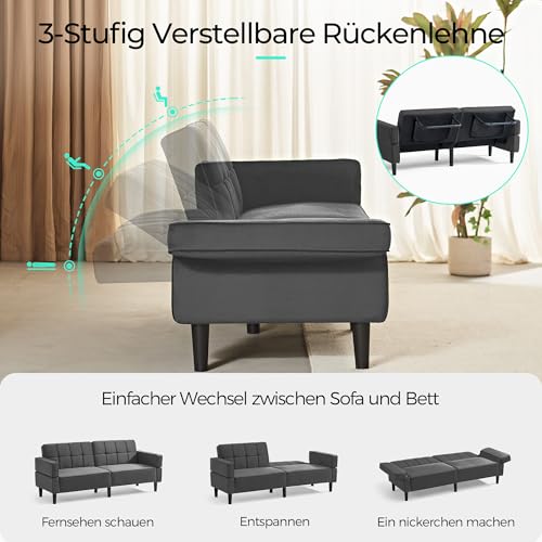 LINSY HOME Sofa mit Schlaffunktion, Schlafsofa mit Verstellbarer Rückenlehne Armlehnen, 3 Sitzer Sofa mit Bettfunktion aus Samtstoff, 230 x 100 cm Liegefläche, Ideal für Wohnu (Grau) – Bild 6