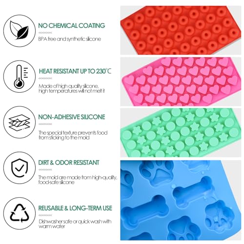 Silikonformen Backen 4 Stück Backmatte Hundekekse Bpa-frei Schokoladenform Silikon DIY Backen Set mit Tropfer und Bürste Hitzebeständig Antihaftend Silikonformen für DIY Schokolade, Süßigkeiten, Kekse