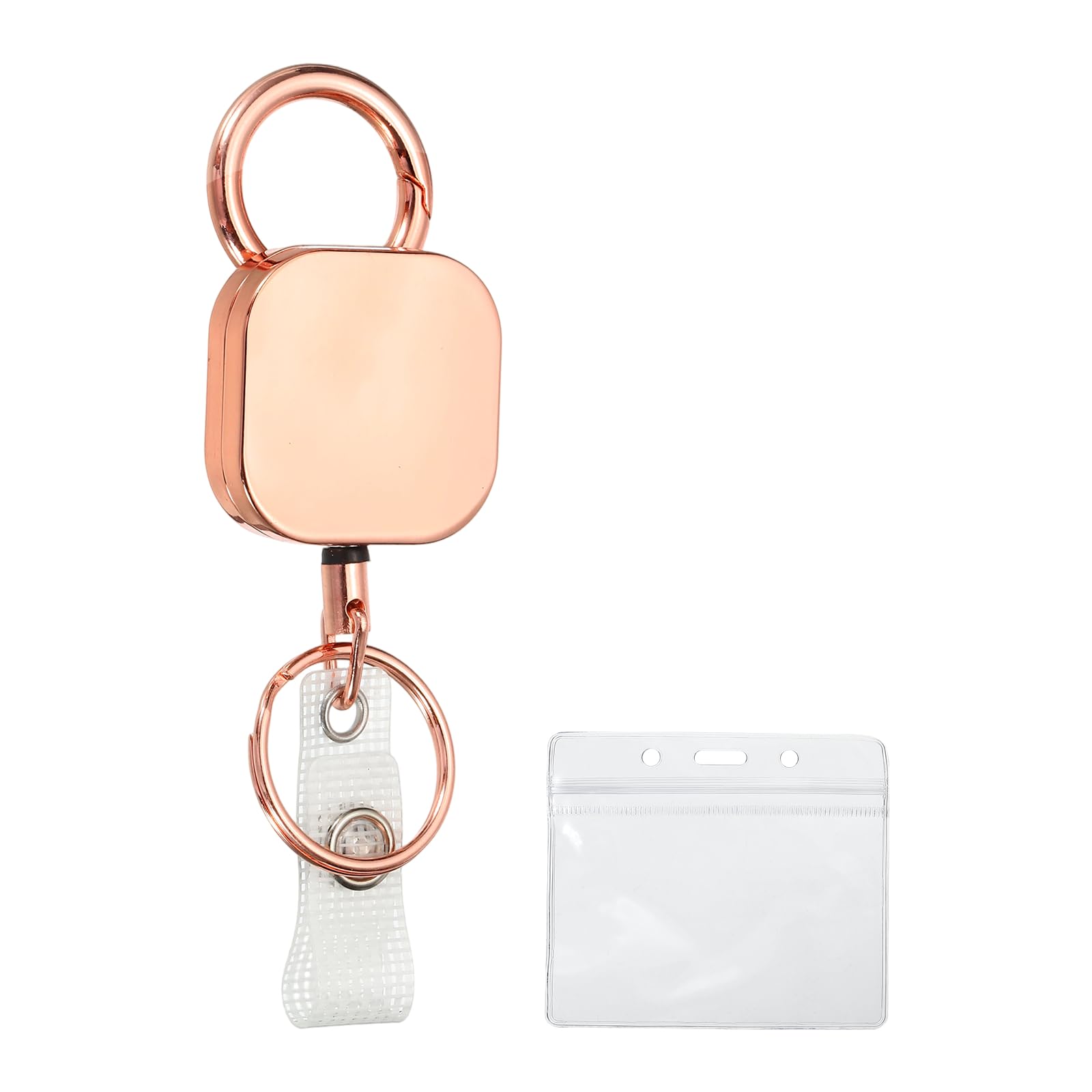PATIKIL Retractable Badge Holder, Metal Badge Reels, Square Retractable Keychain with Belt Clip Key Ring and Horizontal ID Holders for Men Women Teacher Keys Name Cards, Rose Gold