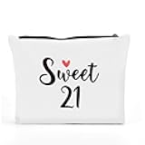 Funny 21st Birthday Gifts for Her Women Sweet 21 Gifts Makeup Bag, Birthday Gifts for 21 Year Old Women Cosmetic Bag, Happy 21st Birthday Party Decorations for Her Makeup Pouch
