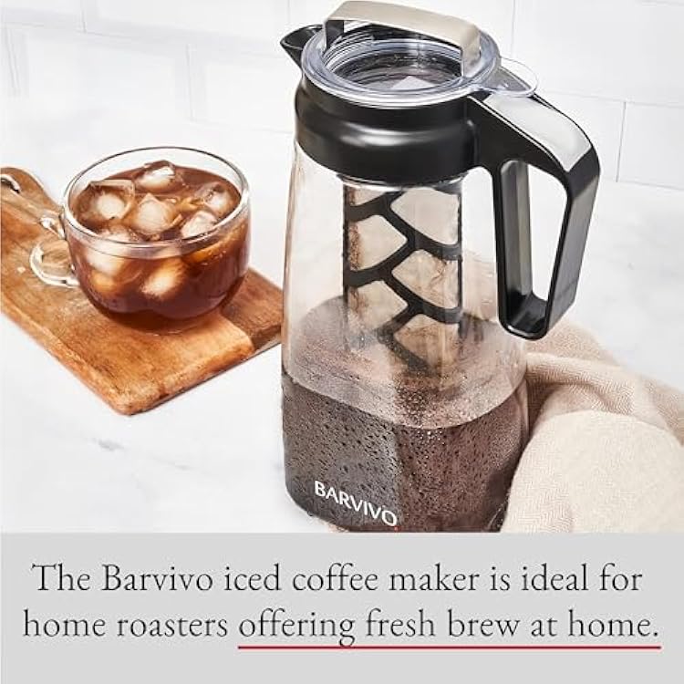 Barvivo Cold Brew Coffee Maker - 67.63OZ / 2L - BPA-Free Plastic Premium Iced Tea Maker & Iced Coffee Maker - Cold Brew Pitcher to Brew the Perfect Morning Coffee - Ideal as Iced Tea Pitcher