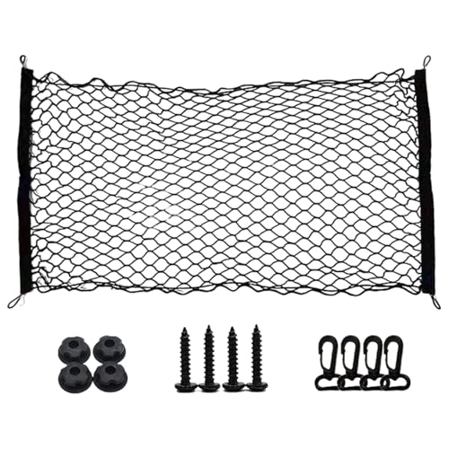 Satiskid Car Cargo Net, 110 x 60cm, Elastic Nylon Baggage Fixed Net with ABS Hook for Car Boot, Trunk, Vehicle, Van, SUV