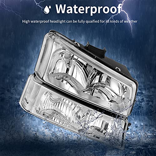Autosaver88 Headlight Assembly Compatible With 2003 2004 2005 2006 Chevy Silverado Avalanche 1500/2500/3500 Headlamp (Chrome Housing Clear Reflector) #TOP6