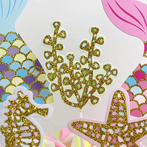 5Pcs Mermaid Tail Cake Topper Under The Sea Party Supplies Sea Creatures Cake Decor Pastel Seaweed Seahorse Starfish Mermaid Tail Cupcake Topper For Baby Shower Mermaid Birthday Party Cake Decorations #TOP3