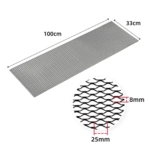 Image of AggAuto Universal 40 inchx13 inch Car Grill Mesh - Aluminum Alloy Automotive Grille Insert Bumper 8x25mm Seagull Hole, One of the Most Multifunctional Shape Grids 100x33cm Black