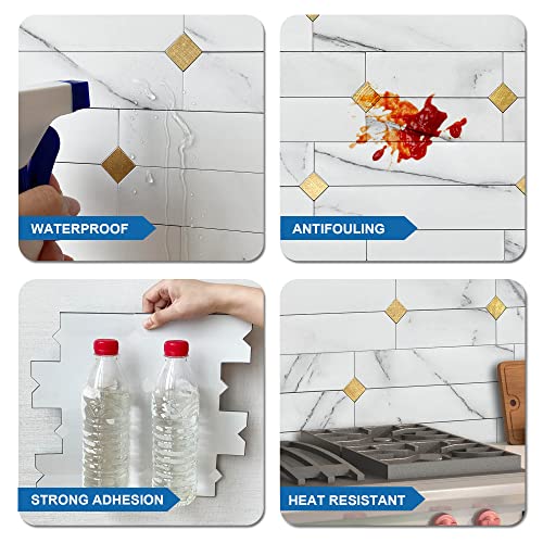 Mofit Peel And Stick Tile Backsplash Stone Matte Finish,Wall Panels Kitchen Backsplash Linear Mosaic Marble Tile Stickers Stick On Backsplash For Bathroom Tile Waterproof(10Sheets,White Gold) #TOP5