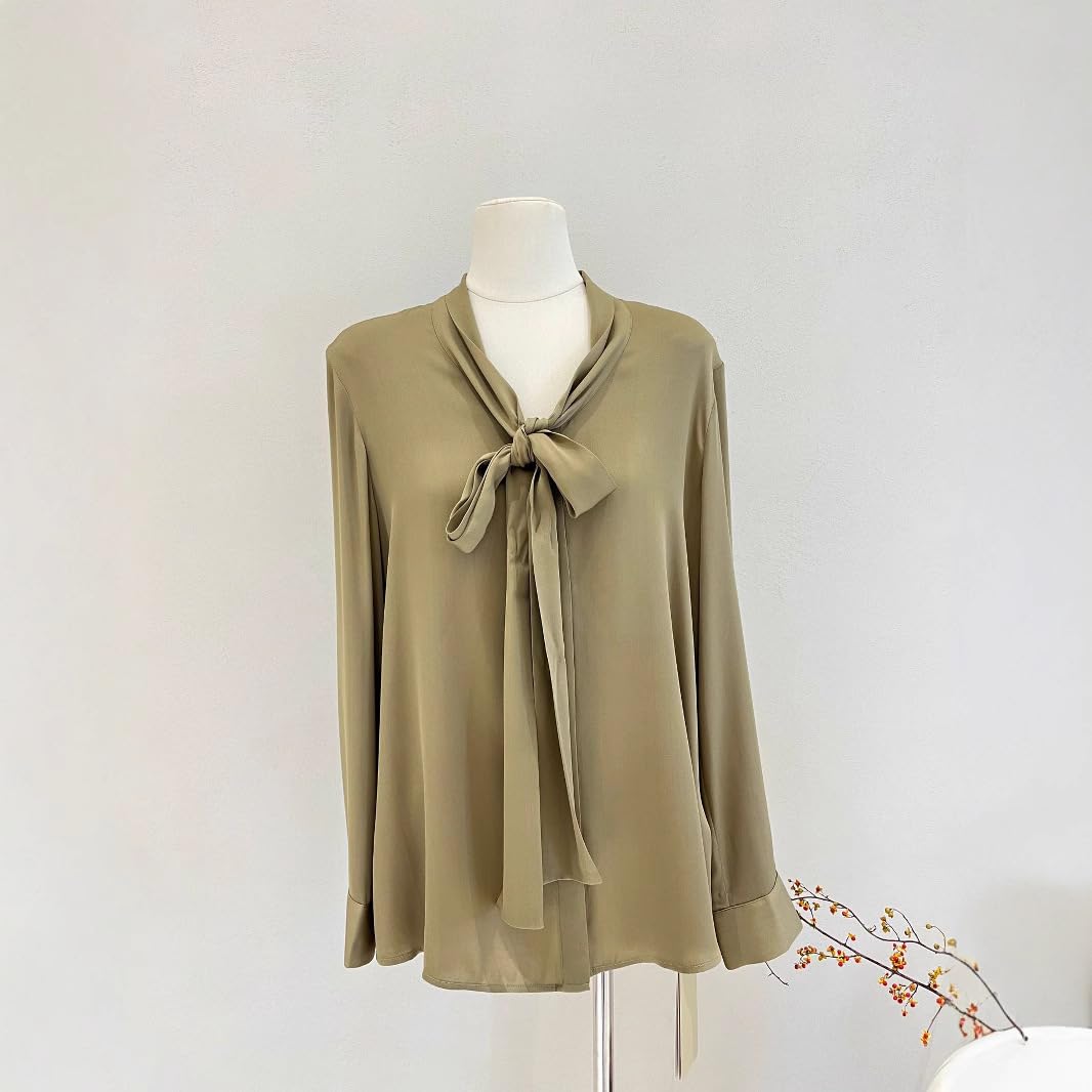 Blusa de Seda de Manga Larga con Nudo para Mujer
