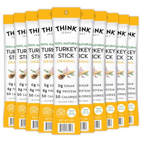 Think Jerky All-Natural Turkey Sticks, Gluten and Sugar Free, No Nitrates, Keto Paleo Friendly High Protein Low Carb Meat Snack - 1.0 oz Sticks, 20 Pack