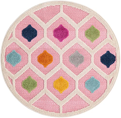 Rugs.com Aruba Outdoor Collection Rug – 3 Ft Round Pink Low-Pile Rug Perfect For Any Outdoor Space, Kitchens, Dining Rooms #TOP8