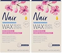 Nair Sensitive Large Hair Remover Wax Strips – For Sensitive Skin, Legs, Underarms and Bikini Area – No Need to Rub, Ready to Use – Natural Derived Formula - 40 Wax Strips 4 after Care Wipes