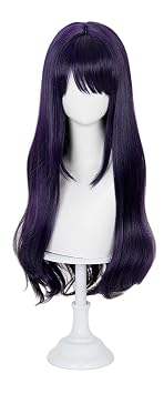Anime Cosplay Wig Black Purple Hair Long Wavy Wig with Bangs