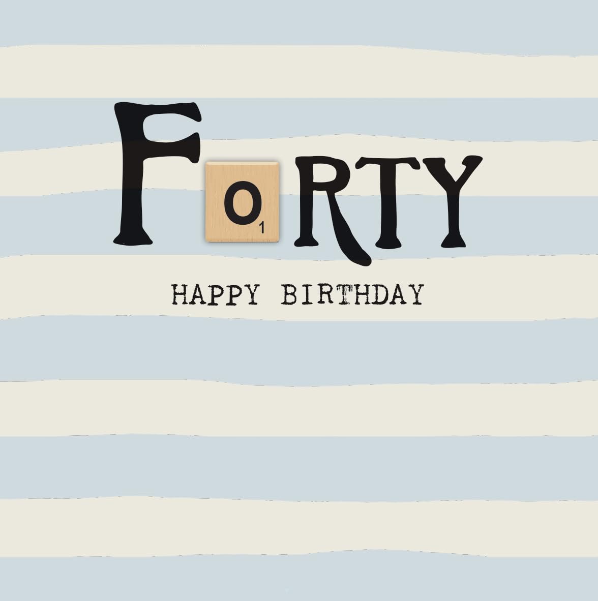 Bexy Boo 40th Birthday Card with Wooden Scrabble Tile Attachment, Blue Stripe Design, Milestone Card for Men or Women, Standard Size