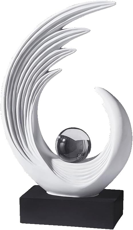 Modern Abstract Art Sculptures, Gold Entryway Table Accents, Black Shelf Decor Accents, Abstract Art Resin Sculpture for Dining Room, Office & Coffee Table – Centerpiece Fireplace Decor (White)