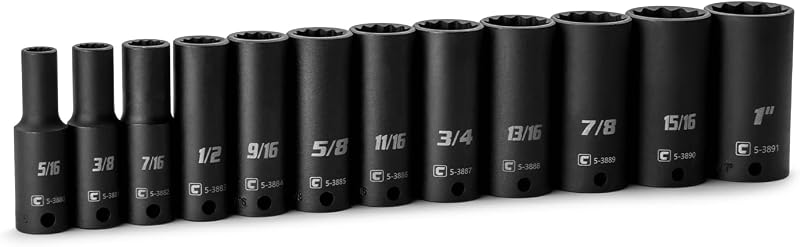 Jogo de Soquetes de Impacto Profundos Capri Tools 3/8 pol. (9,5 mm), 12 Pontos, SAE, 5/16 a 1 pol., 12 Peças